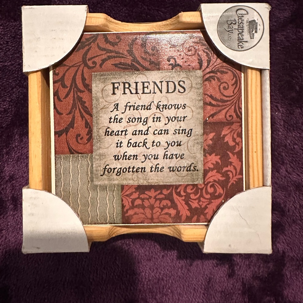 Chesapeake Bay Friends 4 piece coaster set with wooden holder